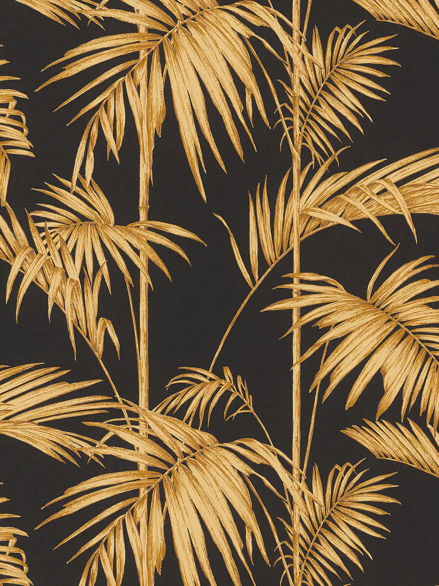 Carta da parati naturale Foglie di palma, bambù - Oro, nero, arancione
