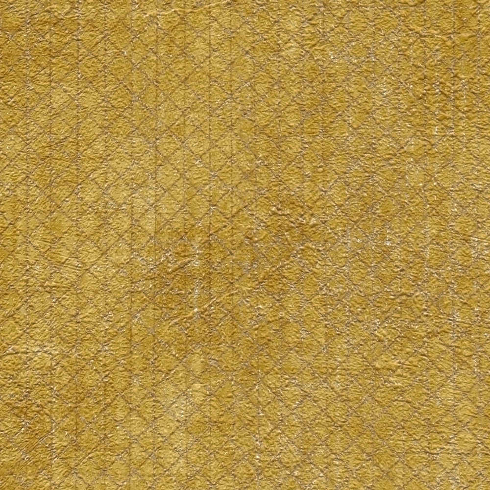             Carta da parati giallo senape con motivo a struttura metallica - giallo
        