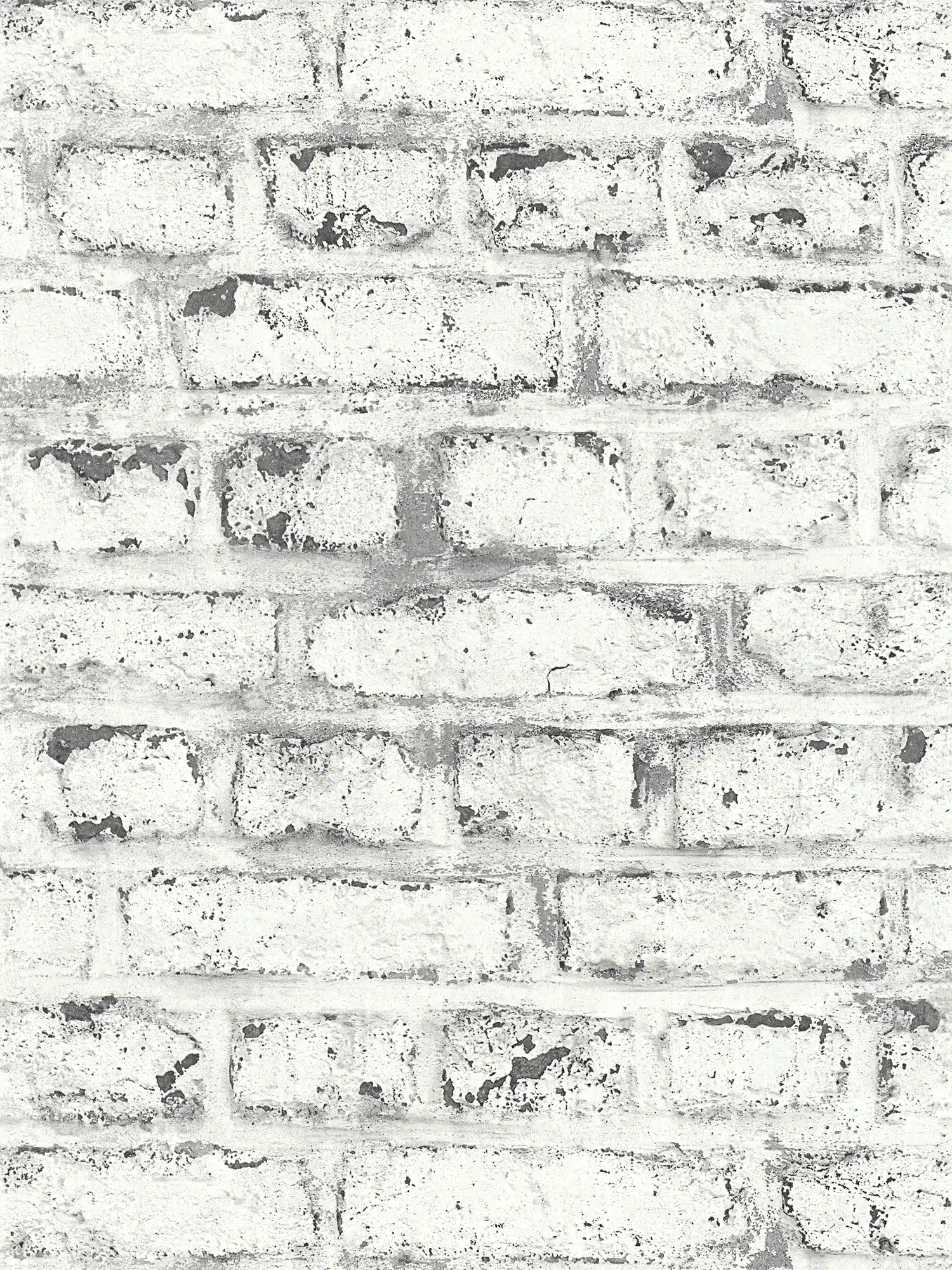 Steenbehang witte bakstenen muur, industriële stijl - wit, grijs
