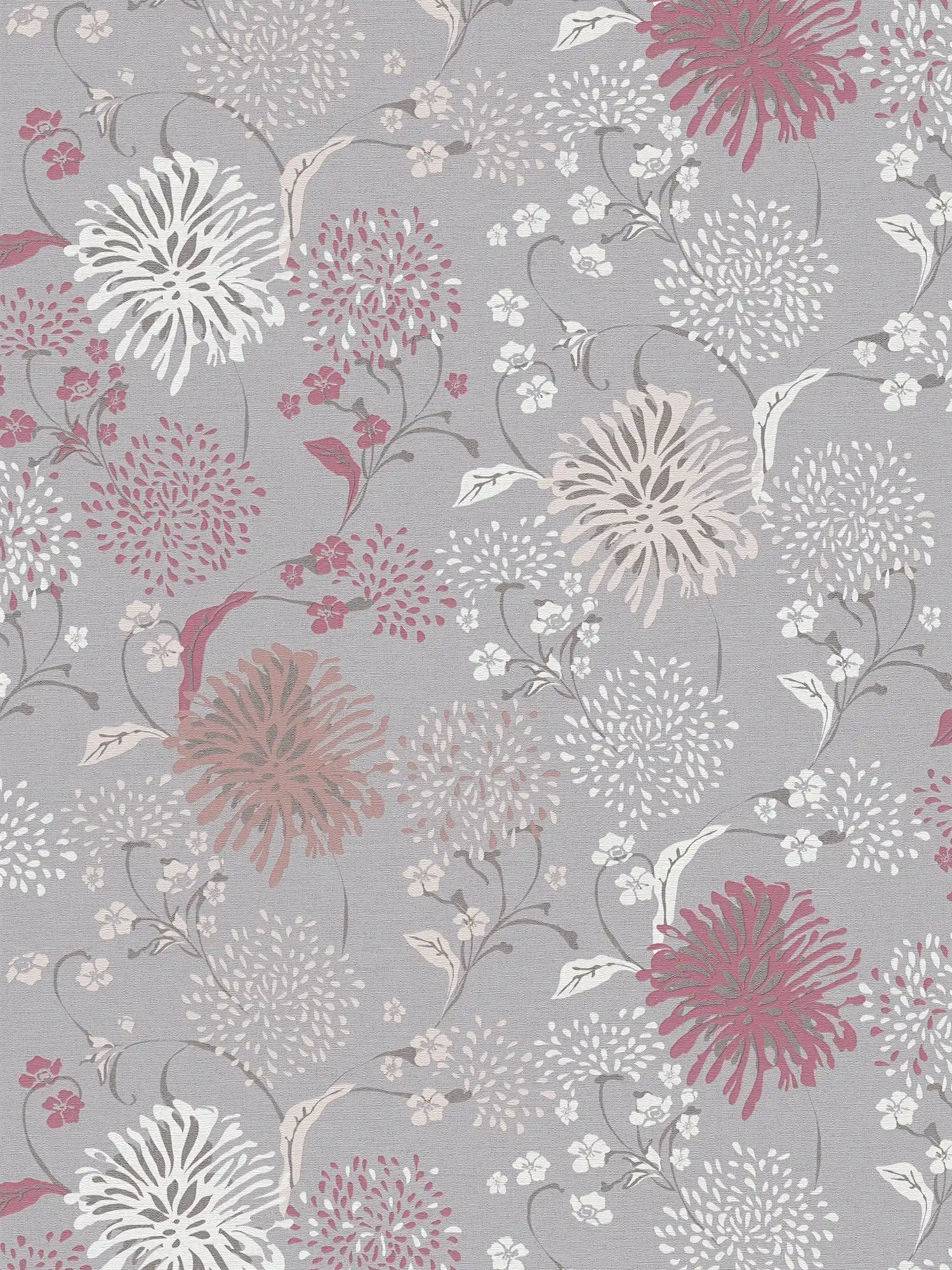 Dandelion wallpaper with fine linen look - grey, white, red
