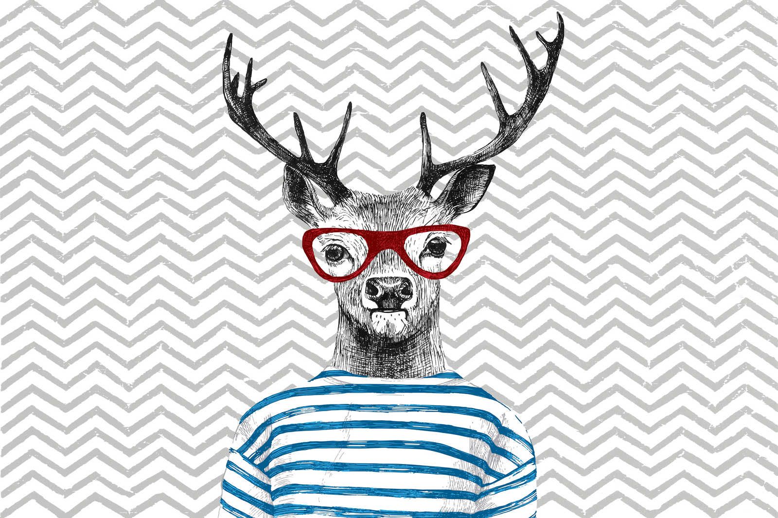             Children's Room Canvas Painting Comic Design, Deer with Glasses - 1.20 m x 0.80 m
        