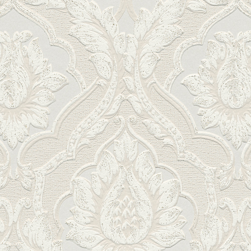             Ornament wallpaper with glitter effect & 3D structure - white
        