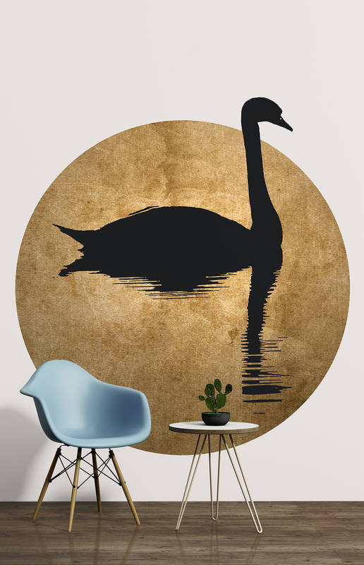             Modern mural with swans image & gold design
        