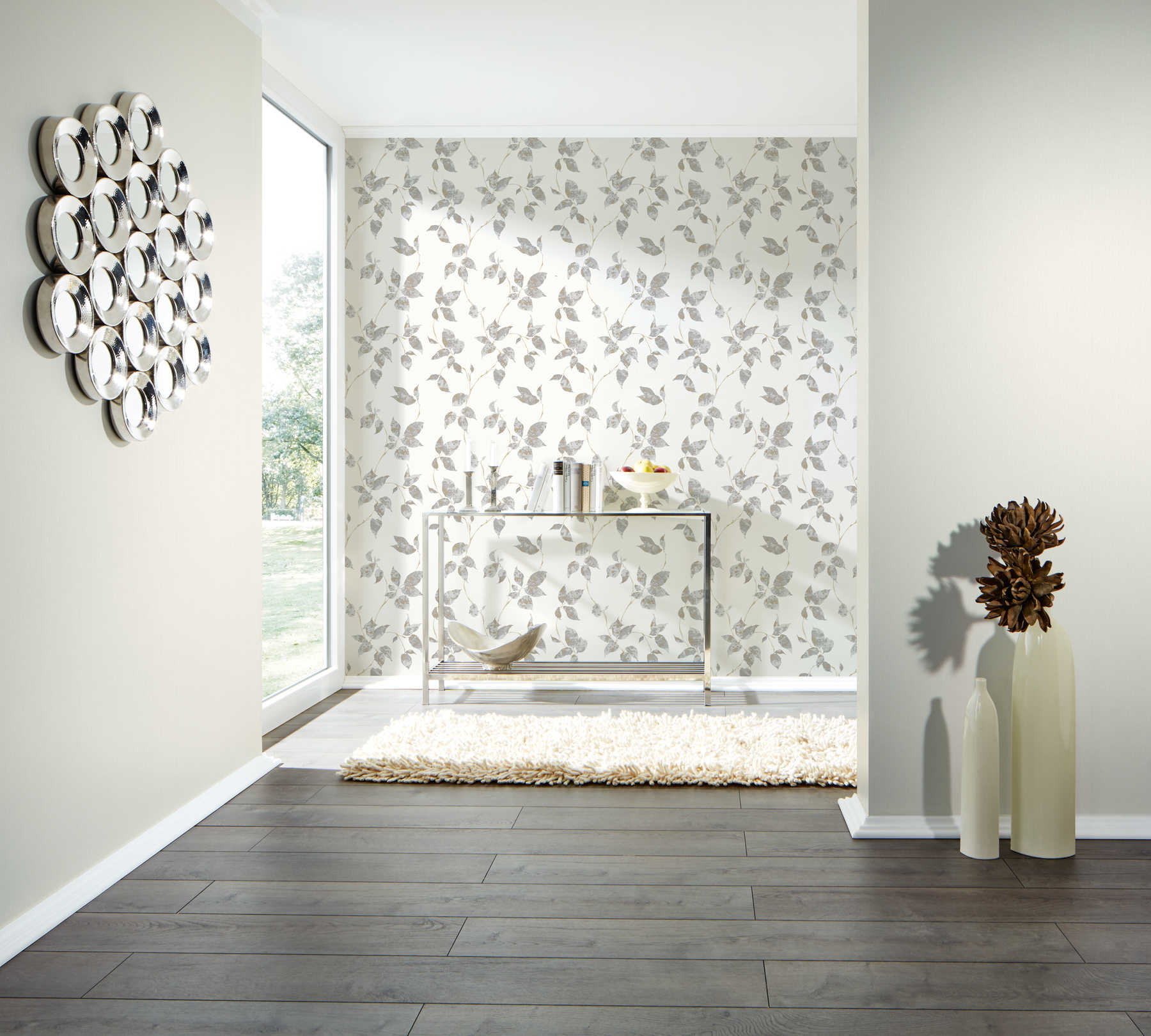             Country house wallpaper grey with texture effect & plaster look
        
