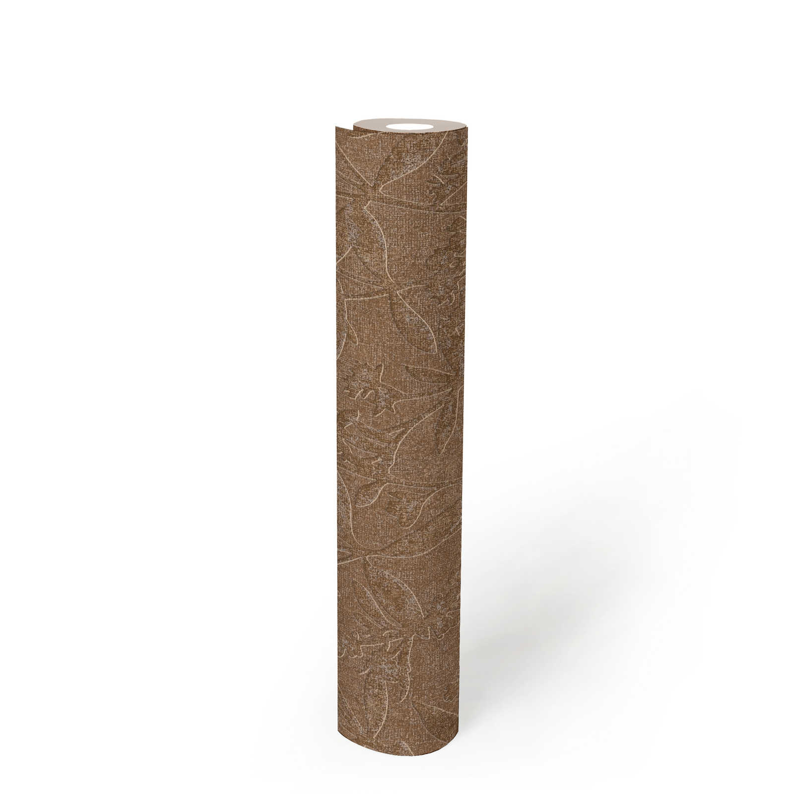             Non-woven wallpaper floral flowers and leaves - brown, beige
        