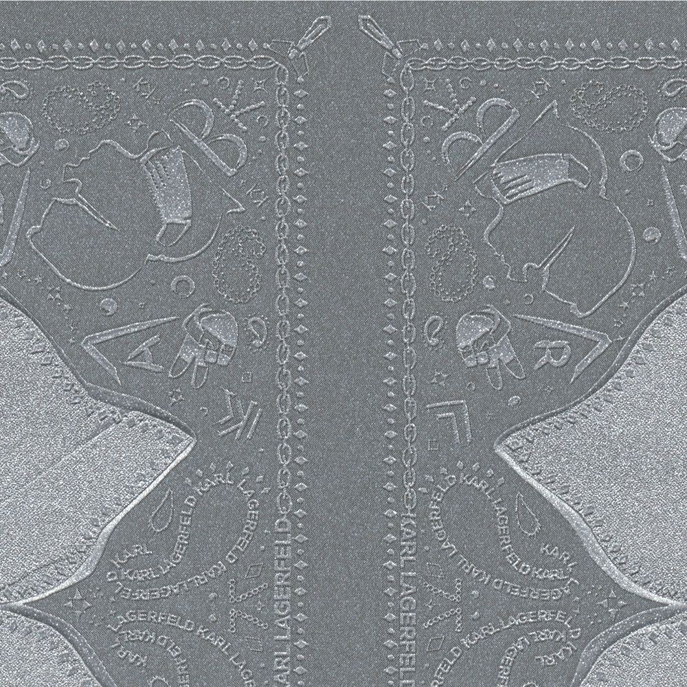            Karl LAGERFELD Tie Pattern Behang - Grijs, Metallic
        