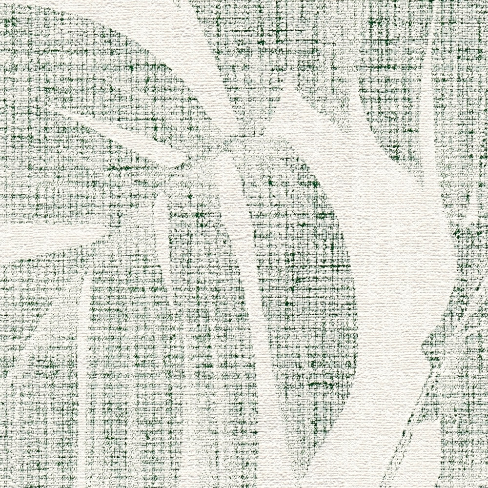             Papier peint boho jungle aspect lin - vert, crème, beige
        