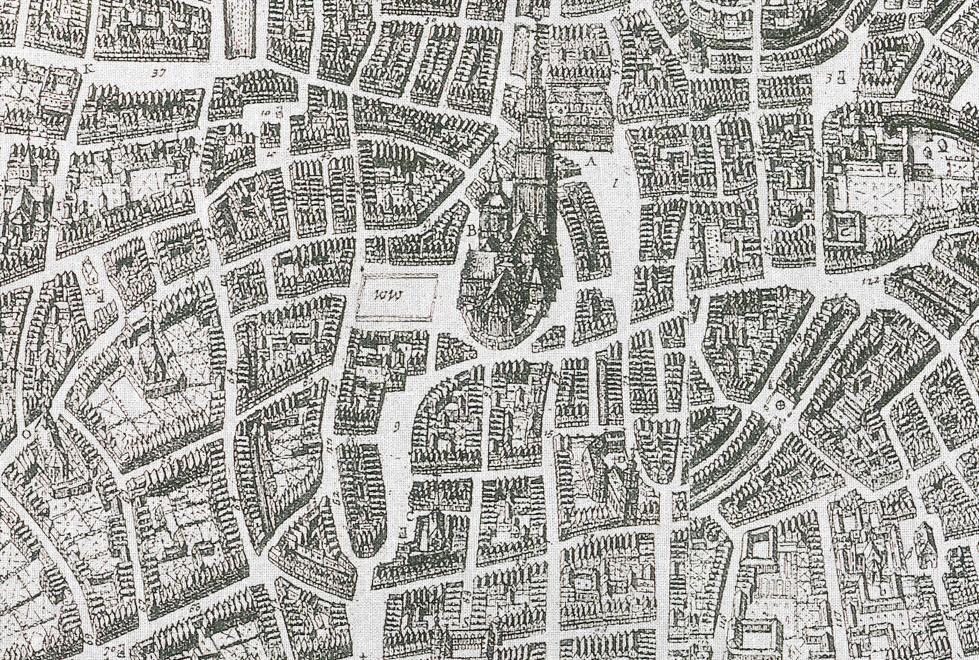             Carta da parati con mappa storica della città in stile vintage - Grigio, bianco
        