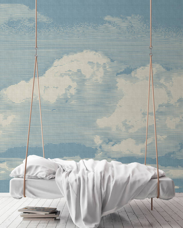             Clouds 1 - Papier peint céleste avec motif de nuages en lin naturel structuré - beige, bleu | Premium intissé lisse
        