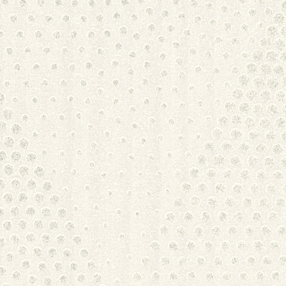             Papier peint à pois effet paillettes style rétro - blanc, argent, gris
        