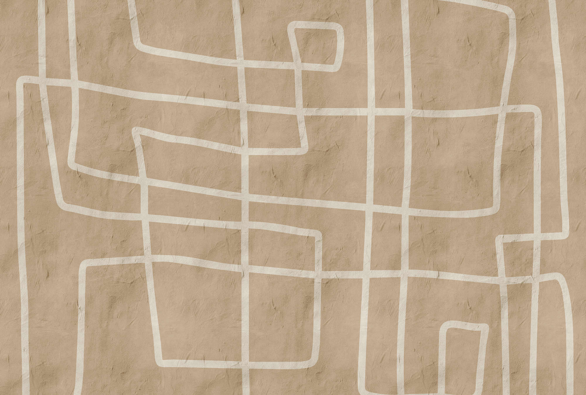             Serengeti 1 - Papier peint panoramique mur d'argile avec motif de lignes ethniques en beige
        