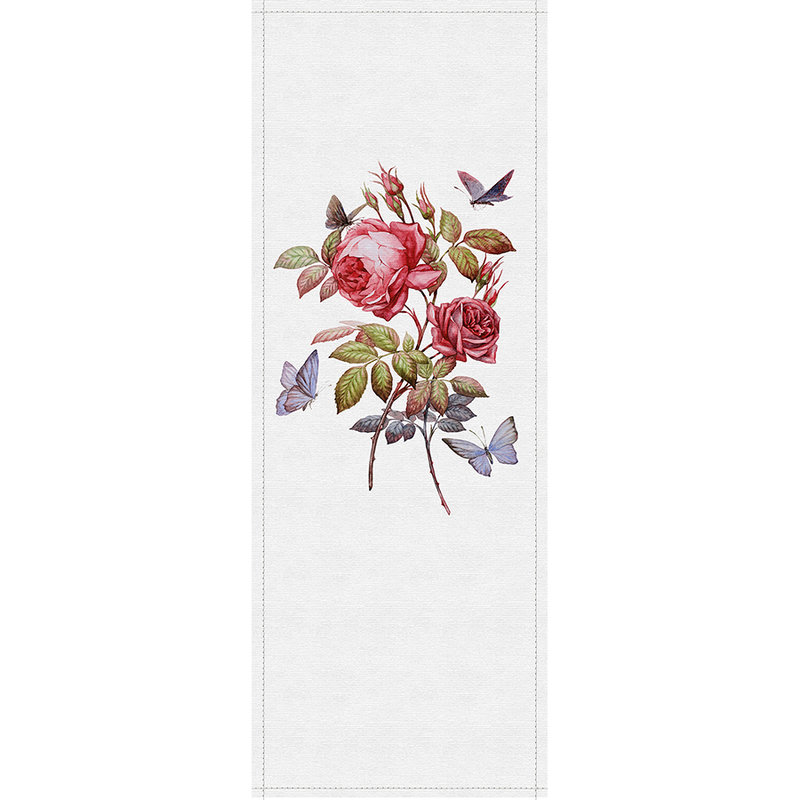 Spring panels 1 - papiers peints à impression numérique avec roses & papillons en structure côtelée - Gris, Rouge | Nacré Revêtement mural intissé lisse
