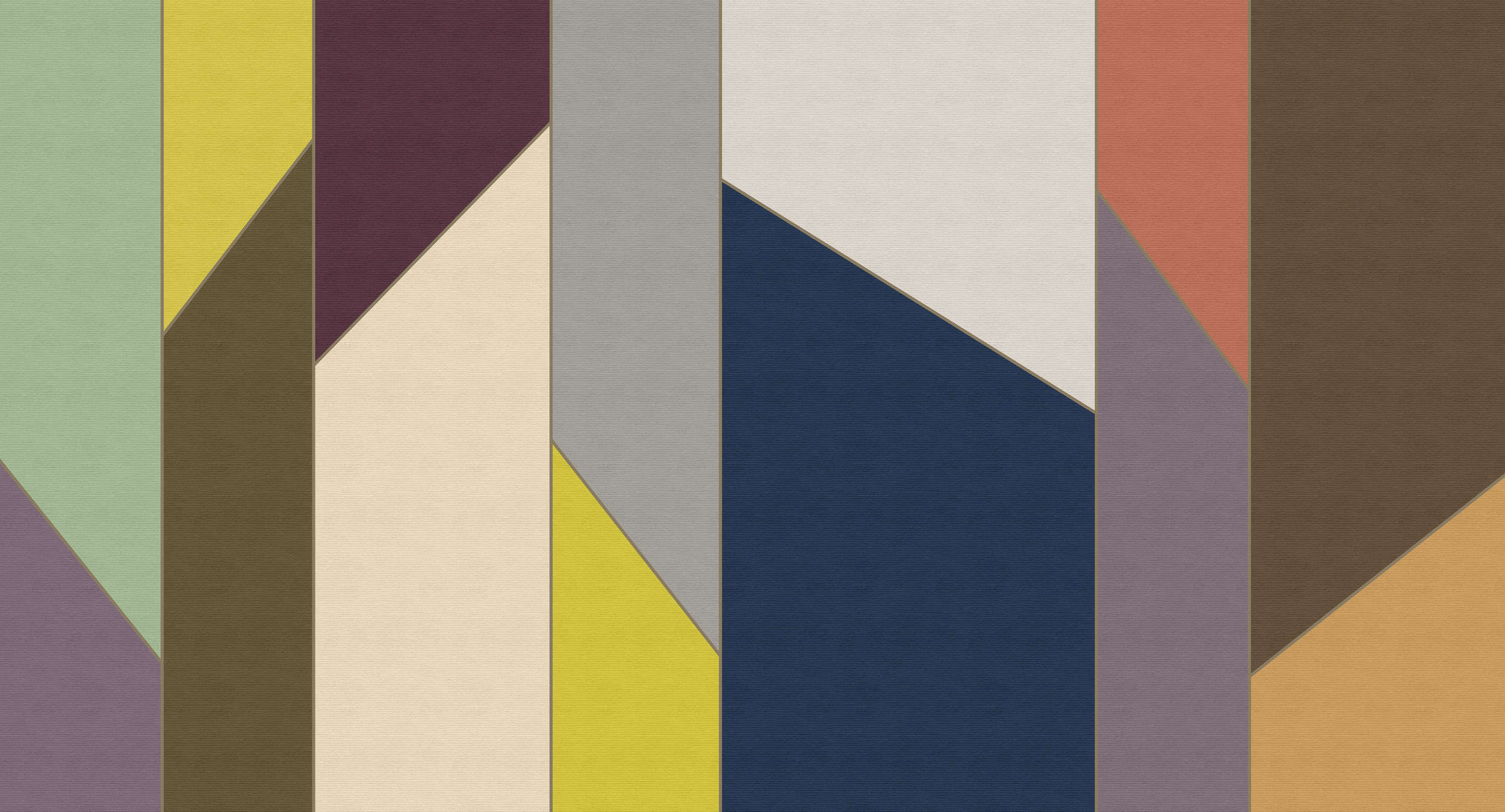             Geometry 4 - Stripe wallpaper colourful retro design in ribbed structure - Beige, Blue | Pearl smooth fleece
        