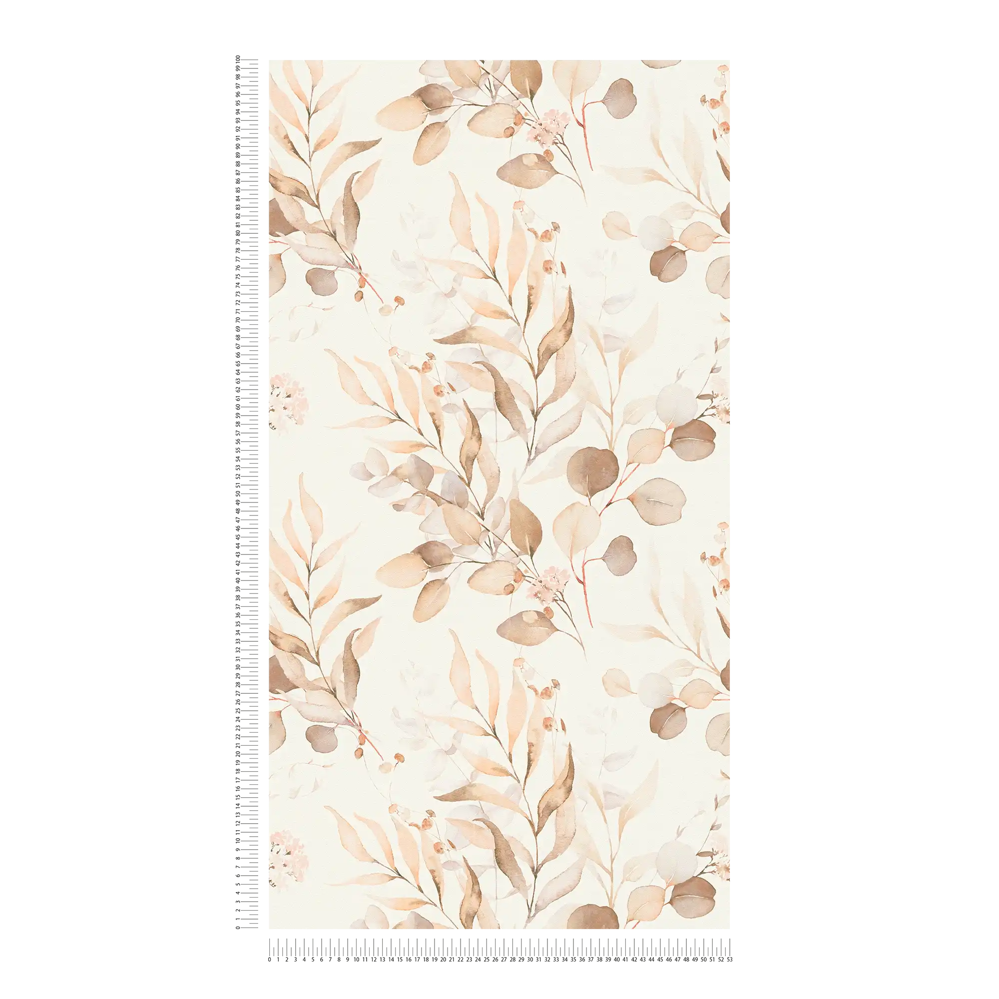             Papel pintado no tejido con motivo de hojas de acuarela en tonos cálidos - crema, beige
        