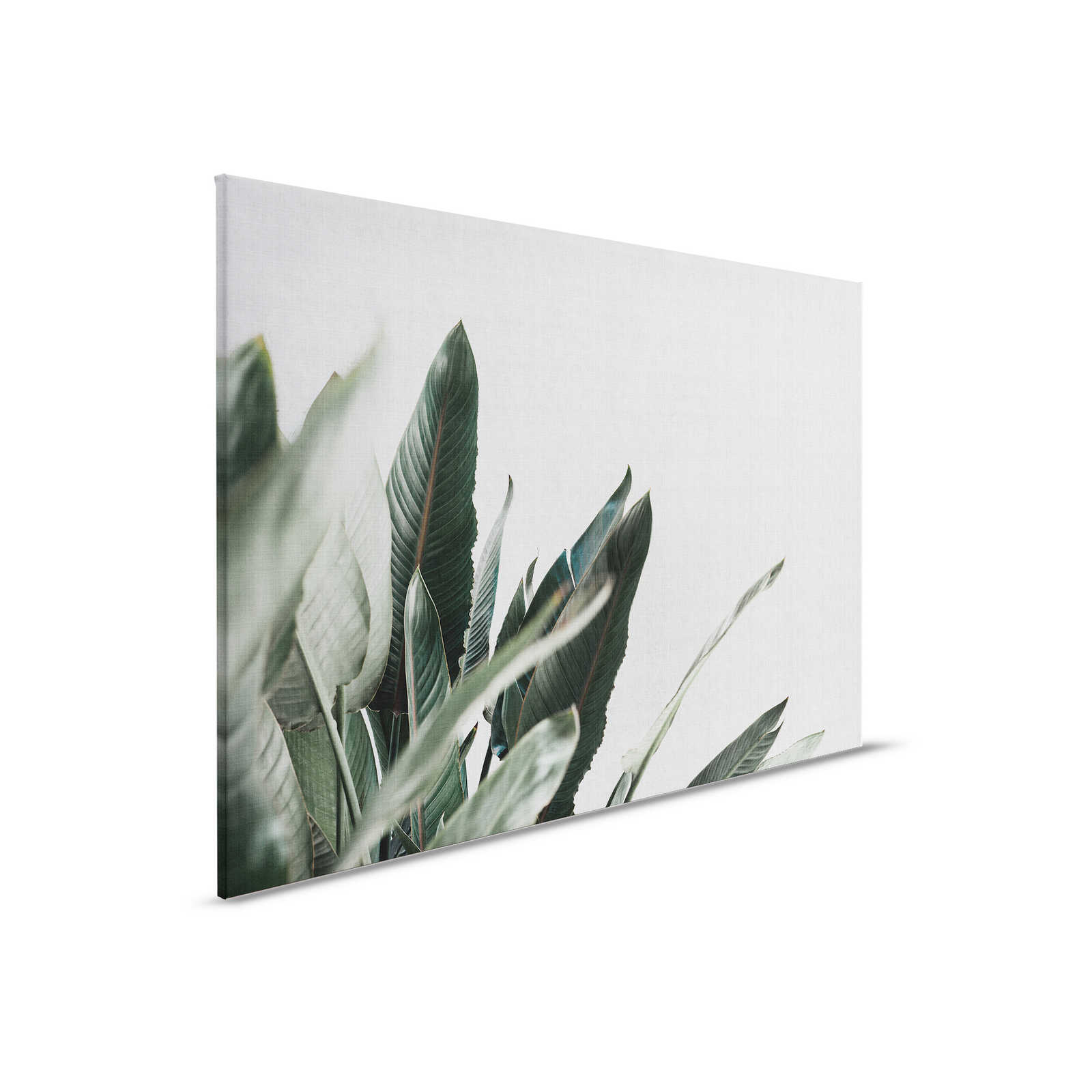 Urban jungle 1 - Canvas painting with palm leaves in natural linen look - 0.90 m x 0.60 m
