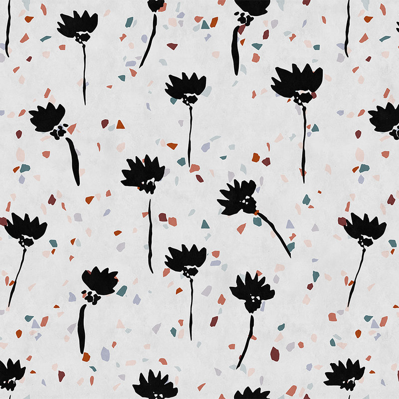 Terrazzo 2 - wallpaper in blotting paper structure terrazzo patterned, stone look - grey, red | structure non-woven

