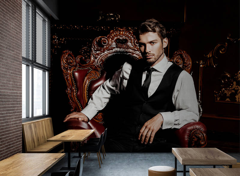             Black tie 2 - Papel pintado fotográfico con estructura de lino natural, de moda y elegante - Marrón, Cobre | Tejido no tejido liso mate
        