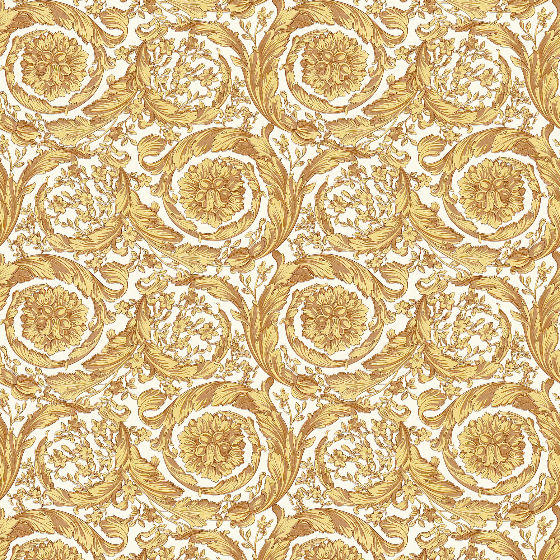 Carta da parati VERSACE con motivo floreale ornamentale - oro, giallo, beige
