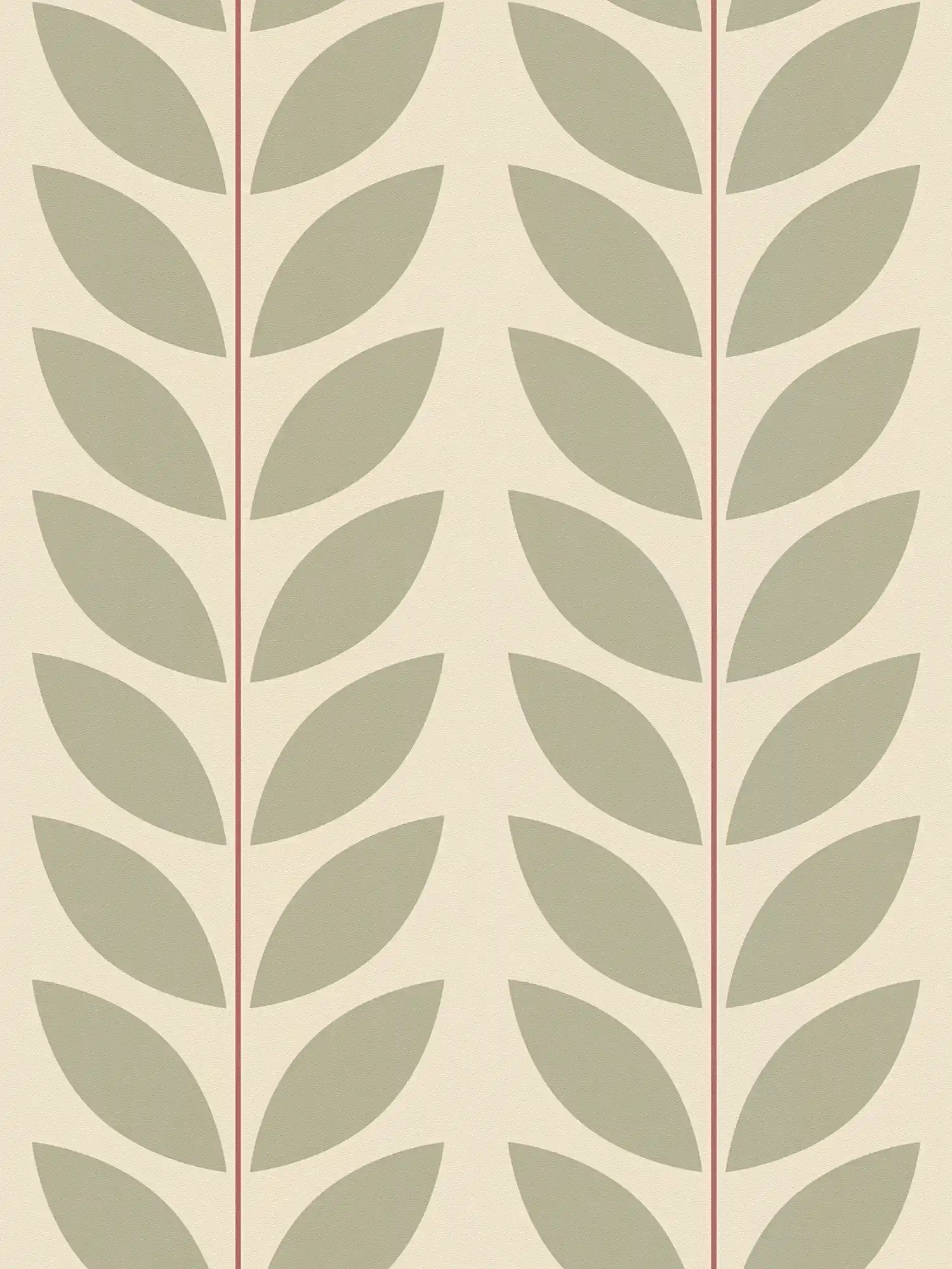 Papier peint intissé à motifs de feuilles, look rétro - beige, vert, rouge
