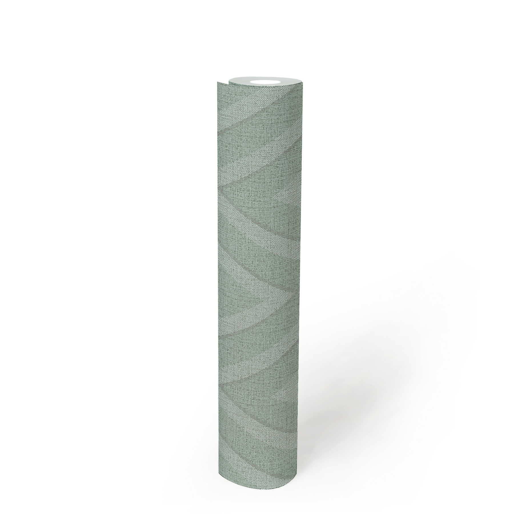             Linen look wallpaper zigzag pattern - blue, green
        