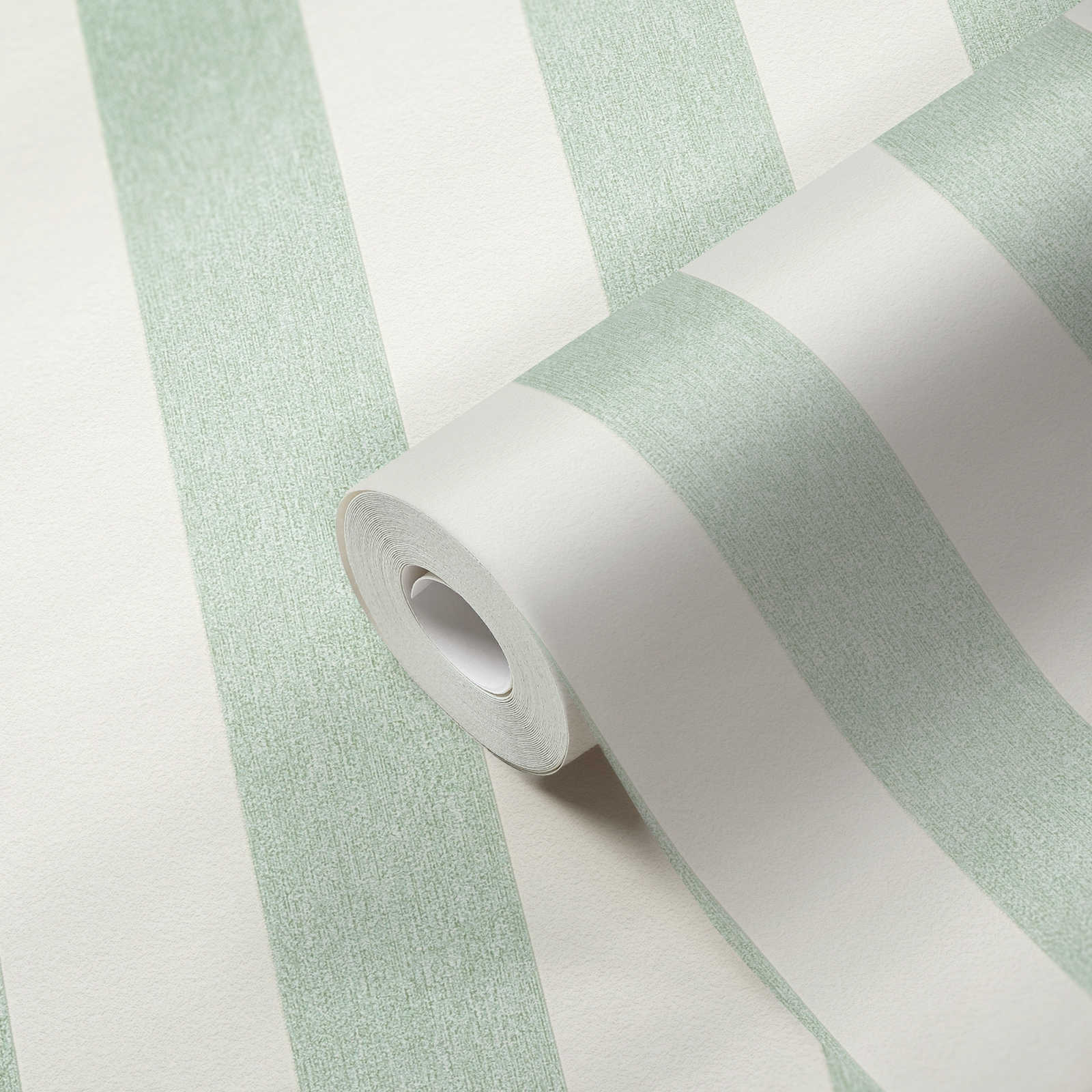             Carta da parati in tessuto non tessuto con strisce in aspetto strutturato e opaco - verde, bianco
        