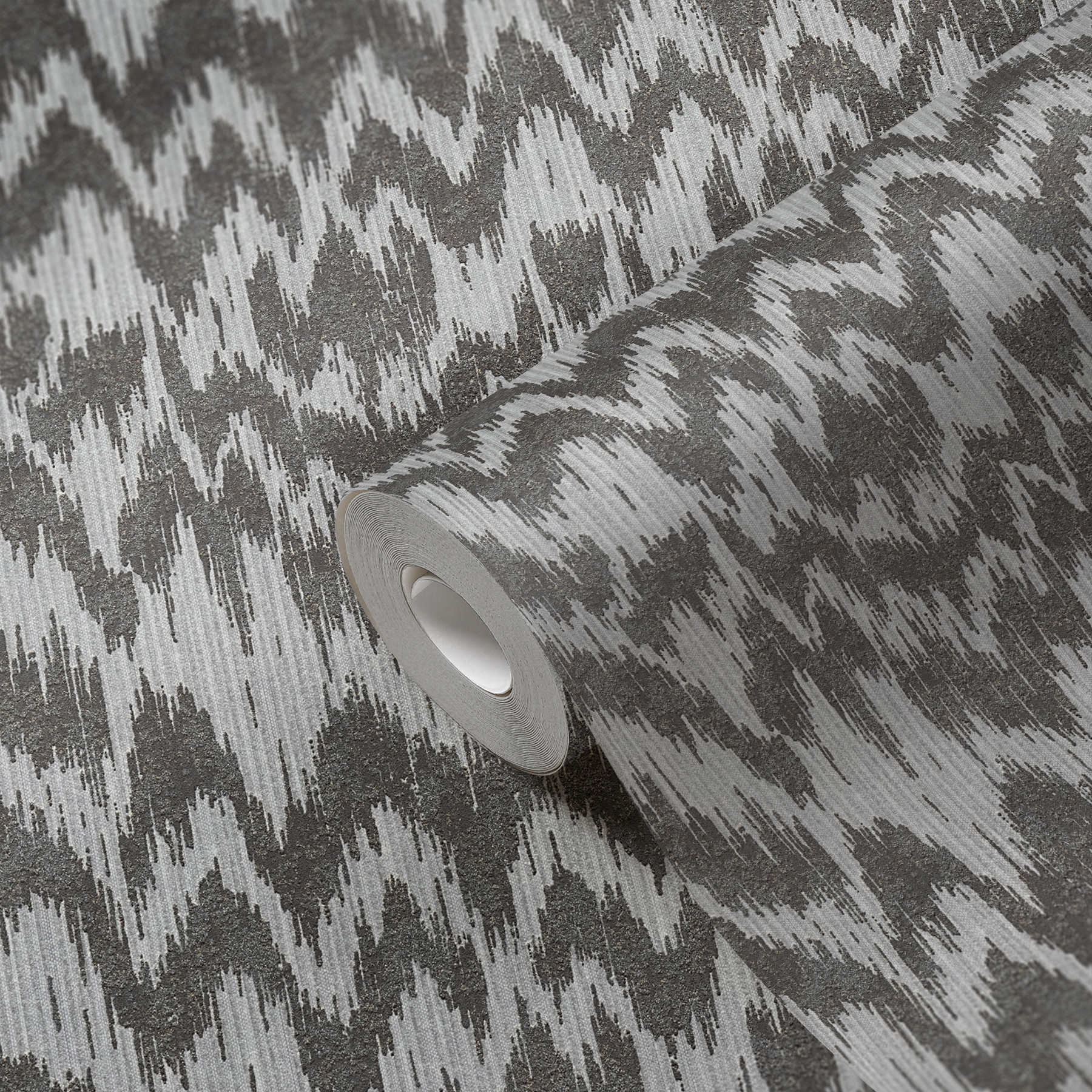             Papel pintado no tejido de estilo étnico con diseño textil metálico - gris, metálico
        