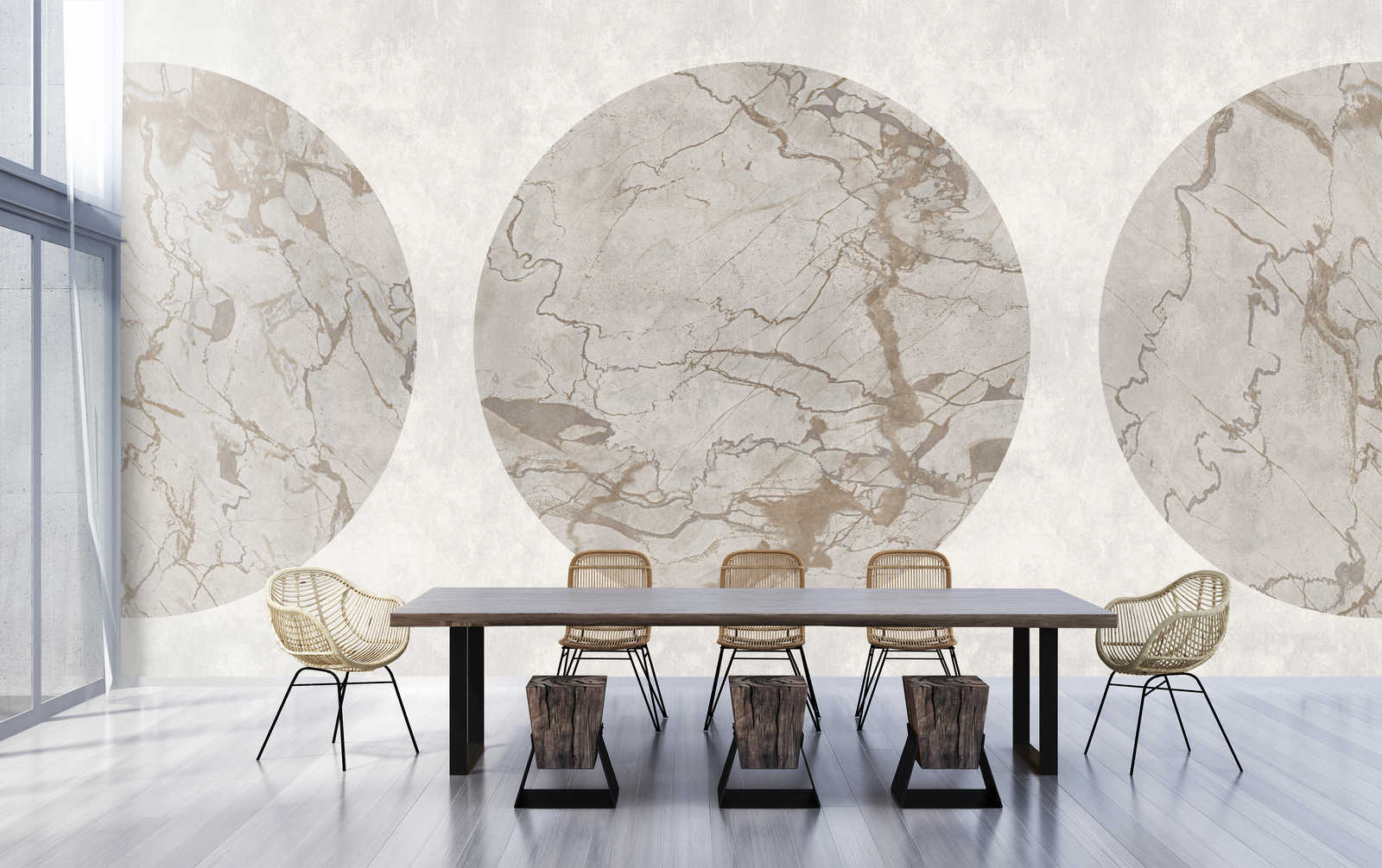             Mercurio 1 - Grey mural marble greige with circle motif
        