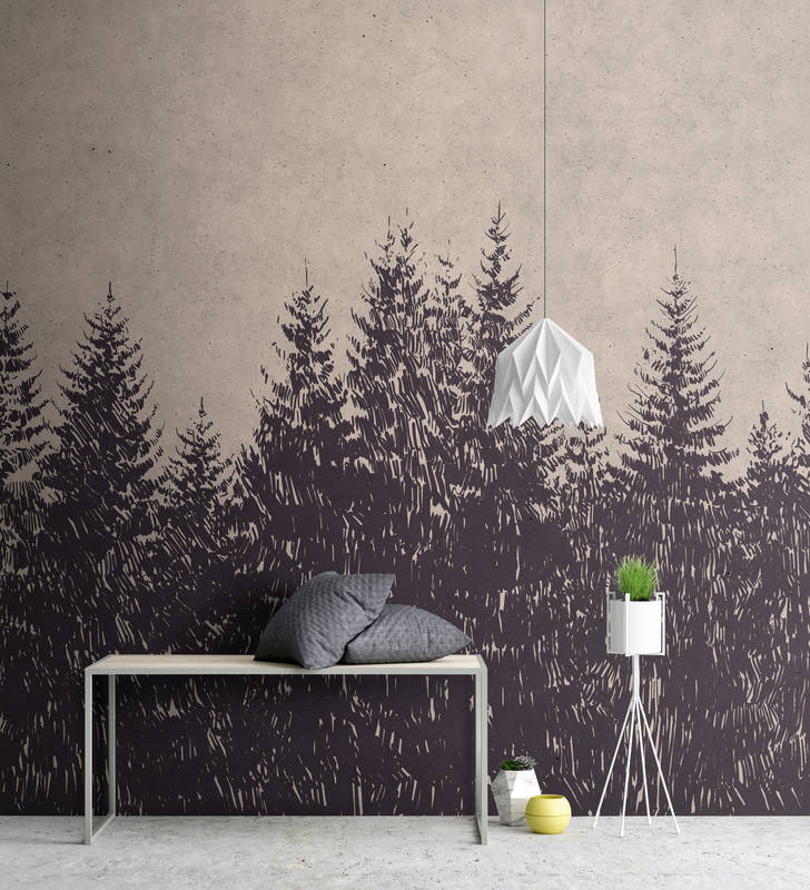             Papier peint forêt sapins style dessin - Walls by Patel
        