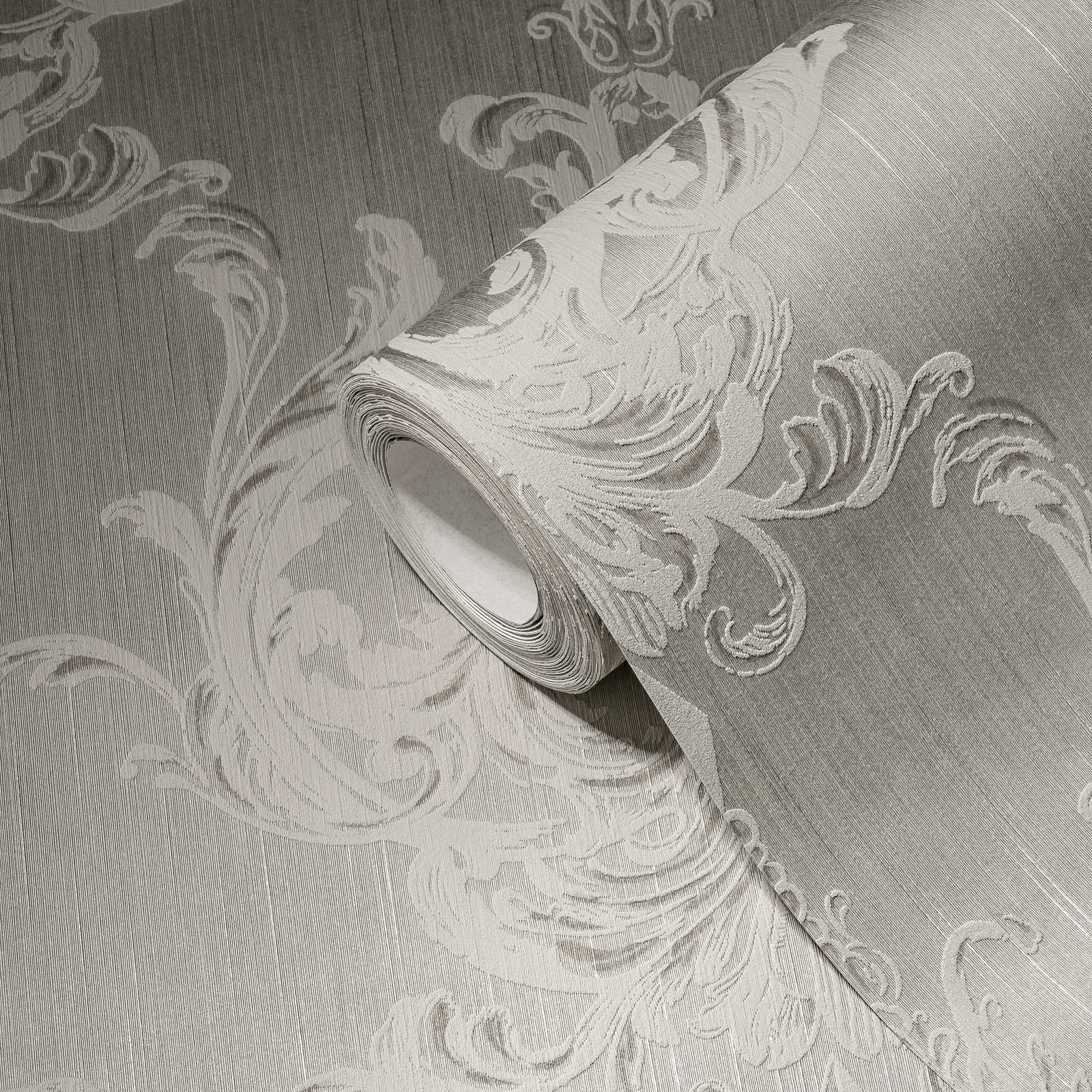            Papier peint ornemental filigrane avec motif structuré - beige
        