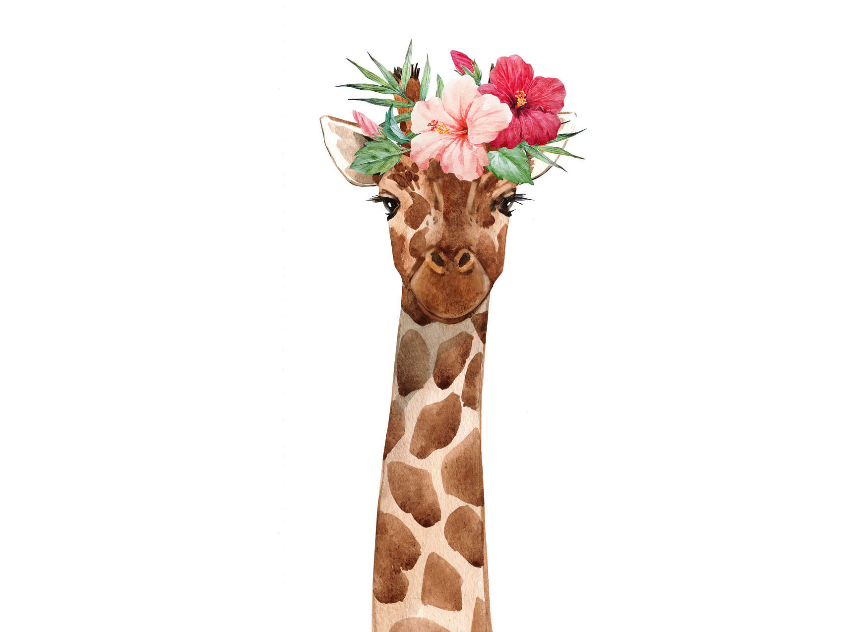             Kinderkamerbehang met giraffe en bloemen hoofdtooi - Wit, kleurrijk
        