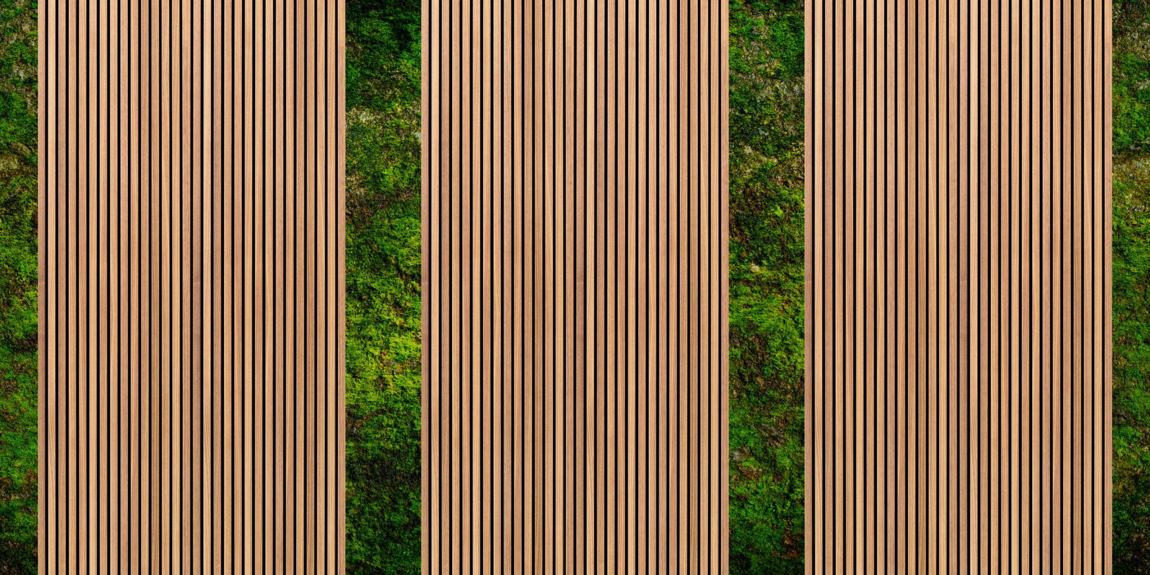             Photo wallpaper »panel 2« - Wide wood panels & moss - Smooth, slightly shiny premium non-woven fabric
        