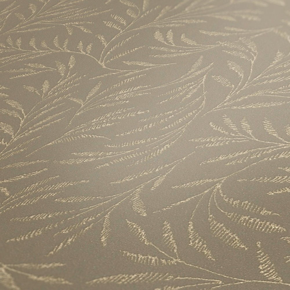             Pattern wallpaper metallic leaves vines - brown, grey
        