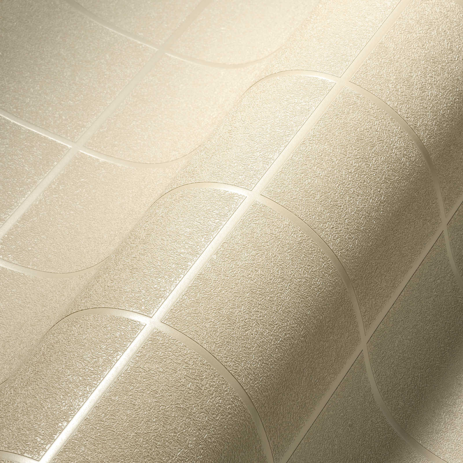             Behang met tegelpatroon en 3D-effect, gevlekt - zilver, wit, crème
        