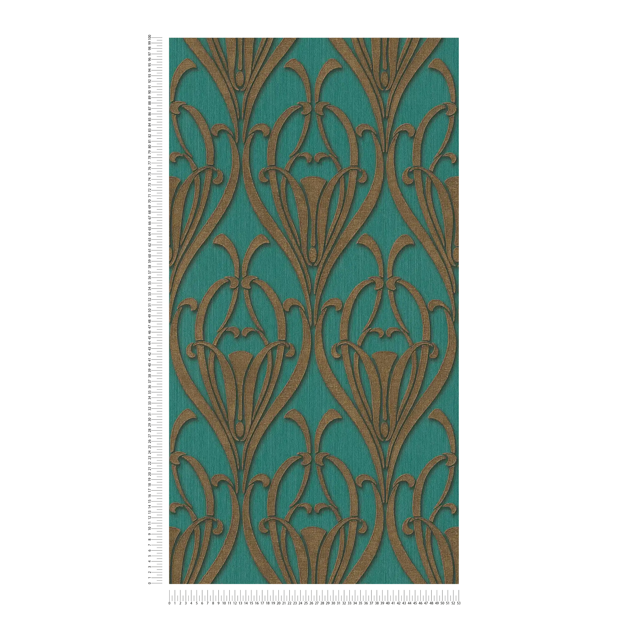             Art Deco wallpaper petrol & gold pattern with texture effect
        