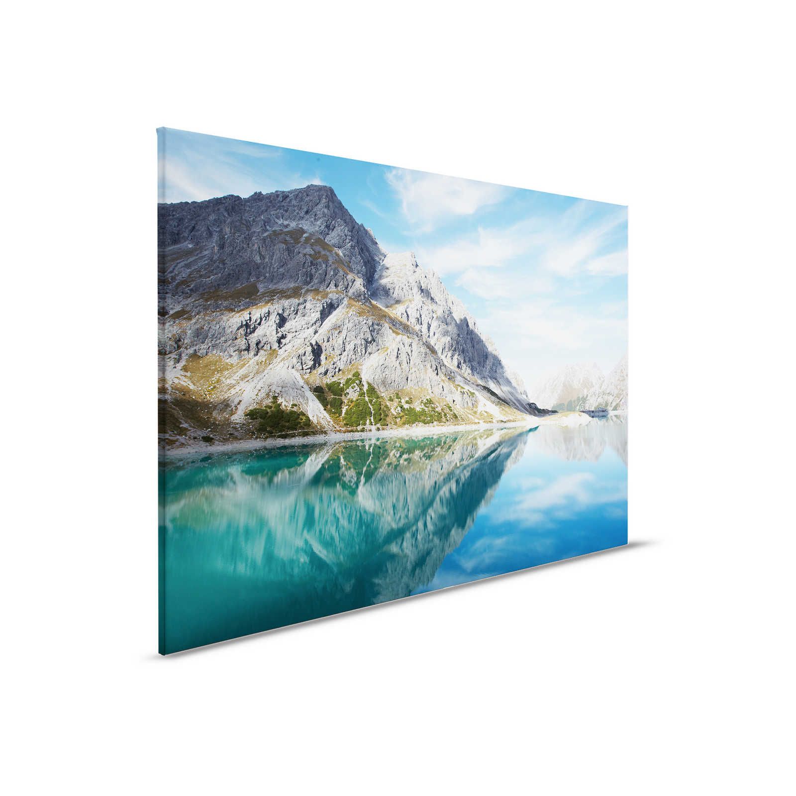 Lago de montaña claro - Cuadro en lienzo con panorama natural de montaña - 0,90 m x 0,60 m
