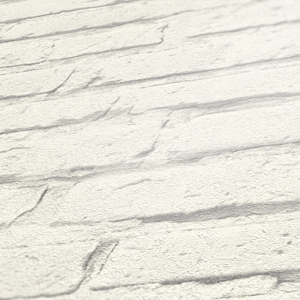             Carta da parati in pietra, muro di mattoni bianchi con motivo strutturato - Grigio, bianco
        