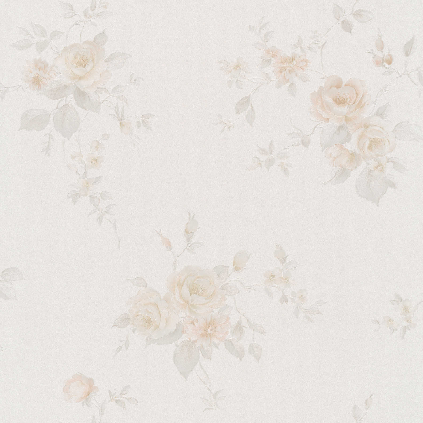 Papel pintado de rosas con motivos florales en estilo rústico - crema
