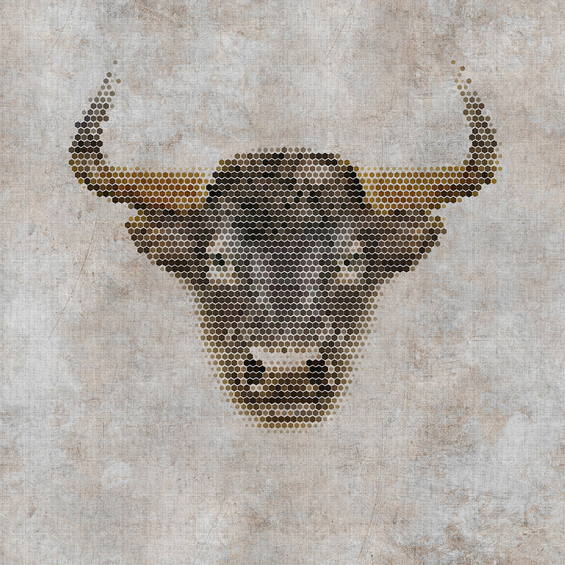 Big three 2 - papel pintado con impresión digital, estructura de lino natural en aspecto concreto con búfalo - beige, marrón | vellón liso mate
