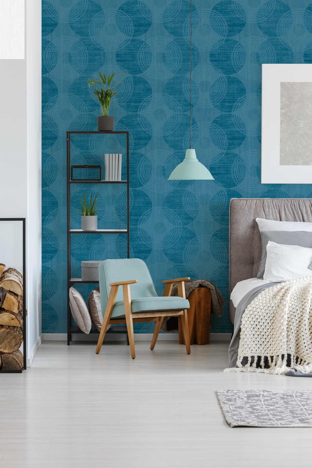             Effect wallpaper geometric Scandinavian design - blue
        