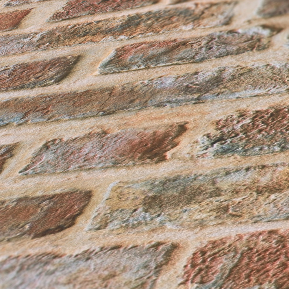             Self-adhesive wallpaper | 3D stone brick look wall - red, brown
        