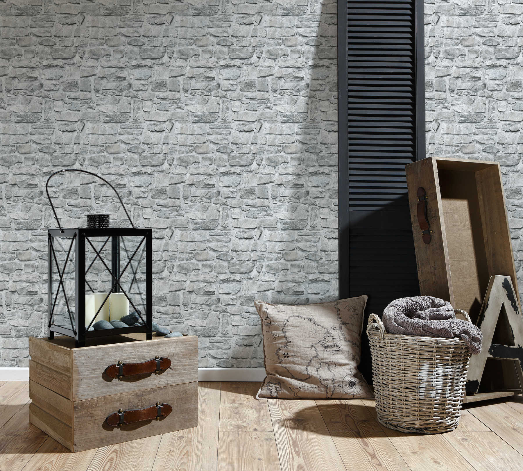             Stone non-woven wallpaper with natural stone pattern - grey, beige
        