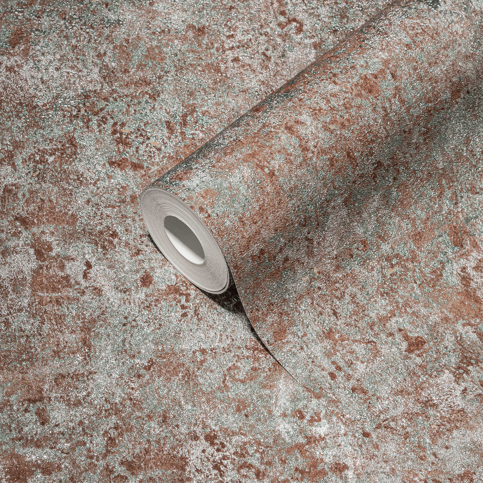             Rust optic non-woven wallpaper with gloss effect - brown, green, silver
        