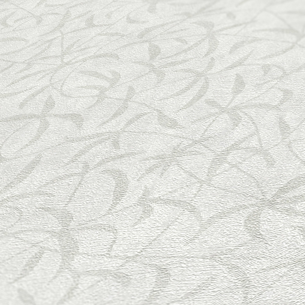            Non-woven wallpaper floral branches with structure - white, grey
        
