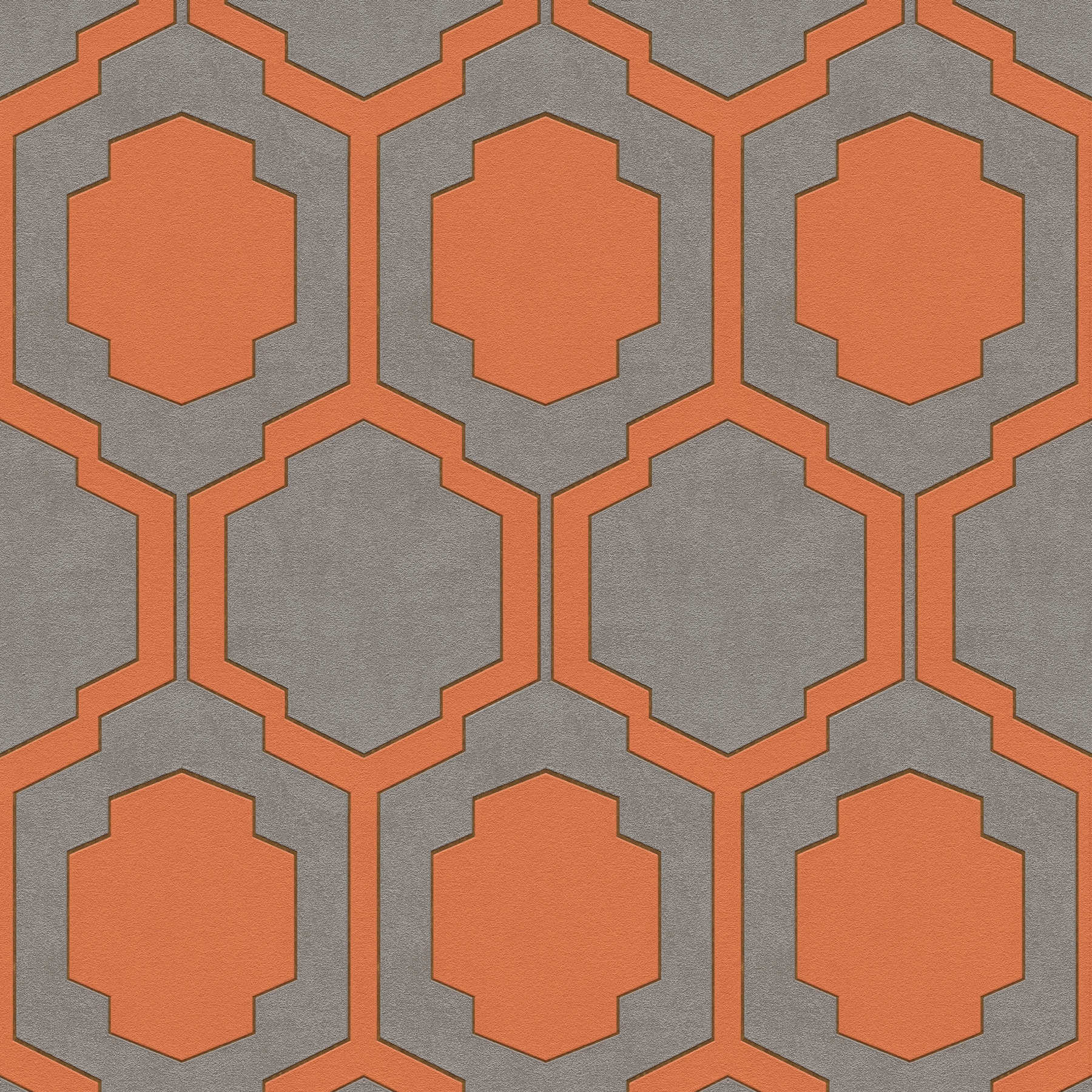 Pattern wallpaper retro look - orange, grey, beige
