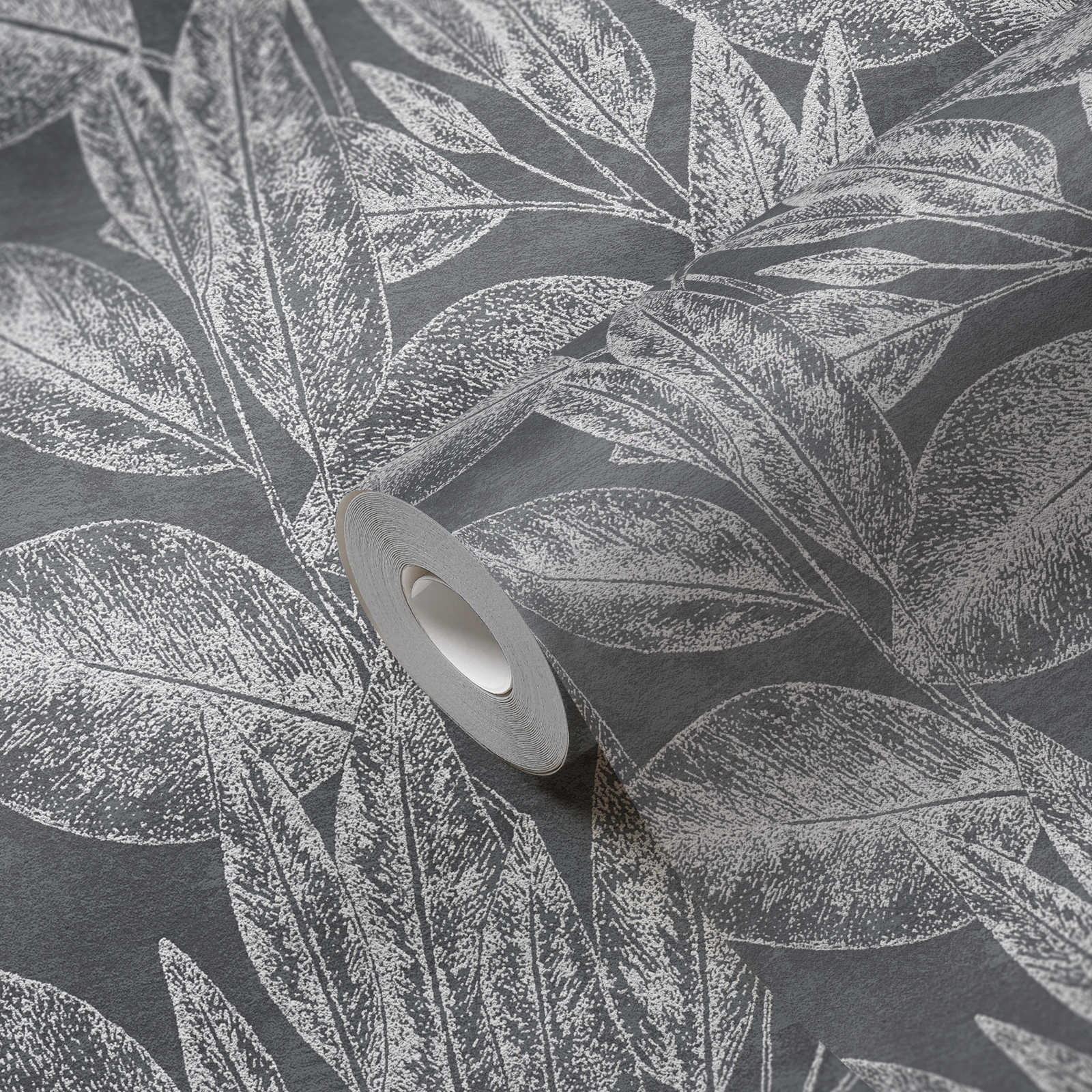             Papel pintado Leaves lines art - negro, metálico
        