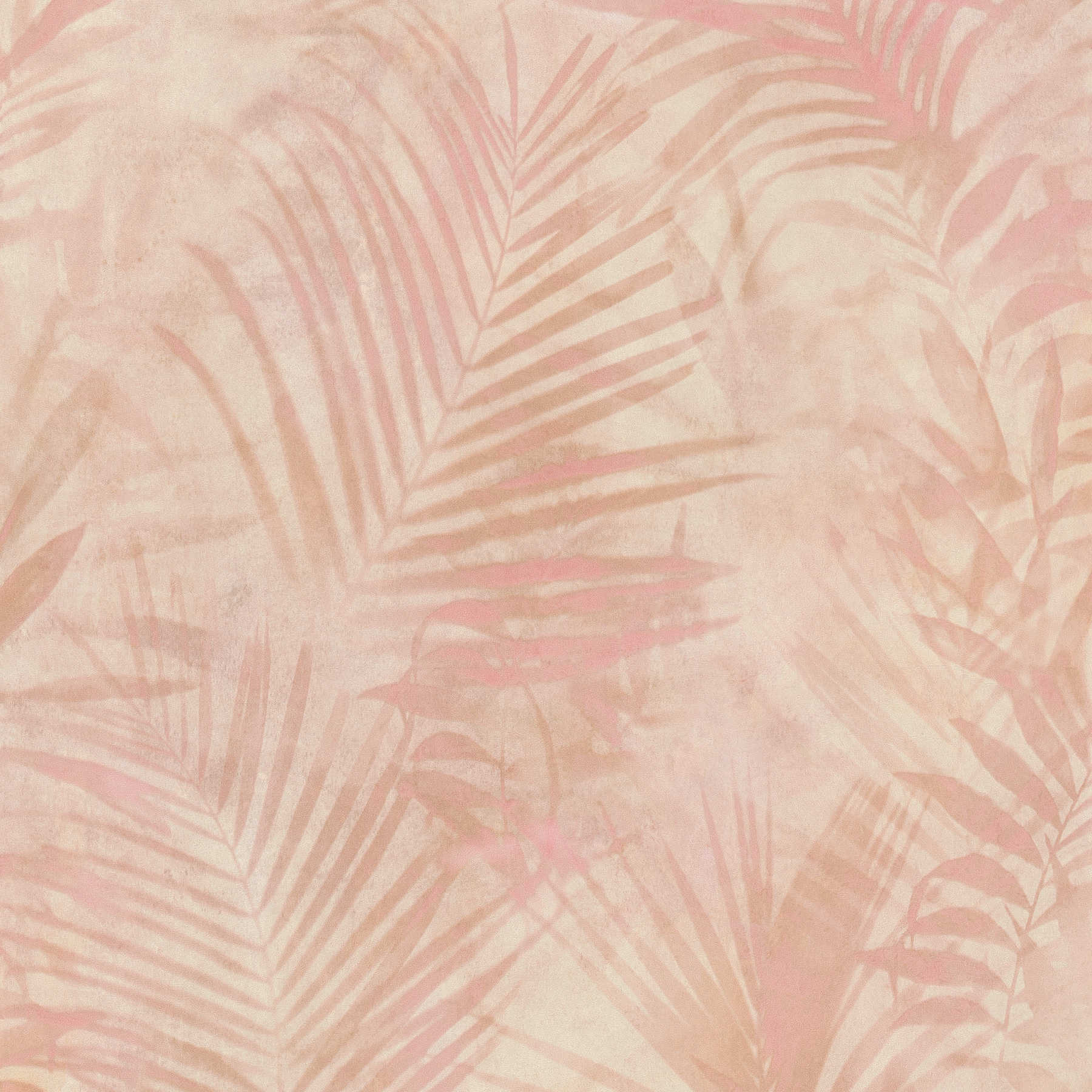 Wallpaper palm tree pattern in linen look - pink, beige, cream
