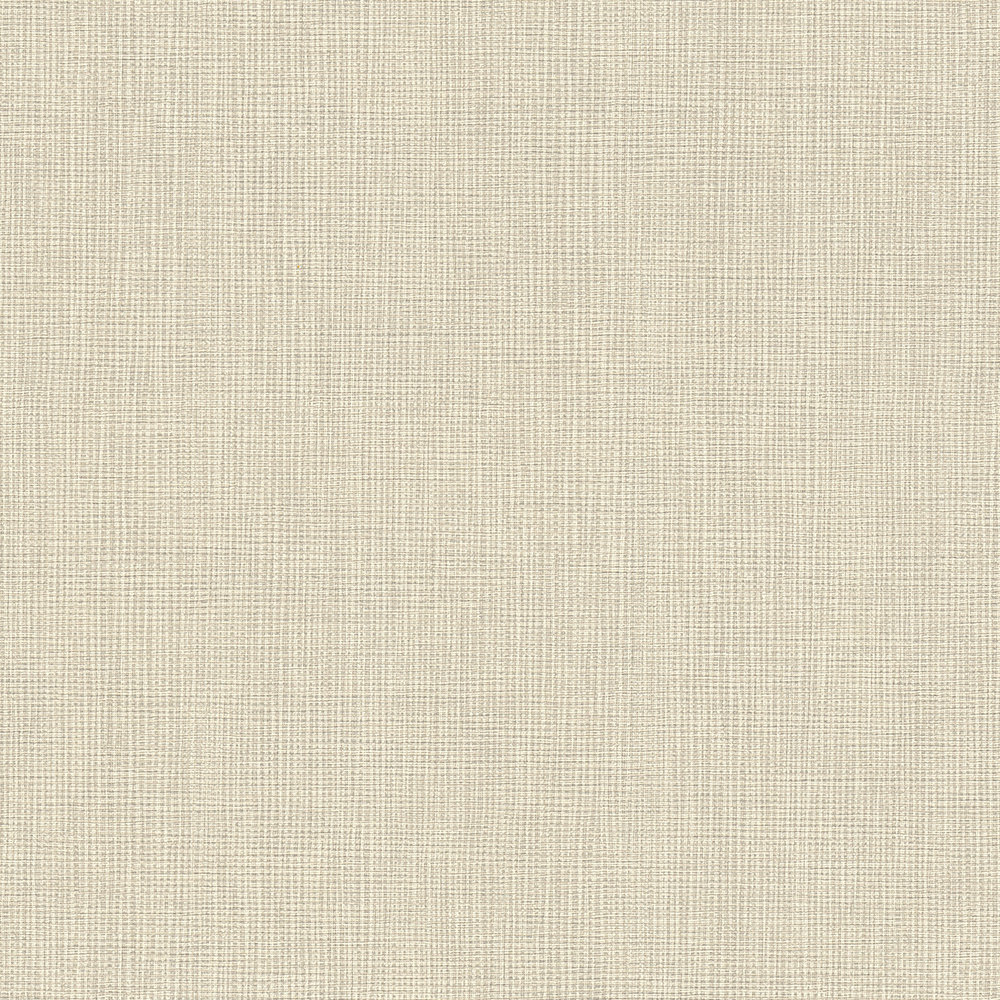             Papel pintado liso no tejido de color beige con motivos textiles
        