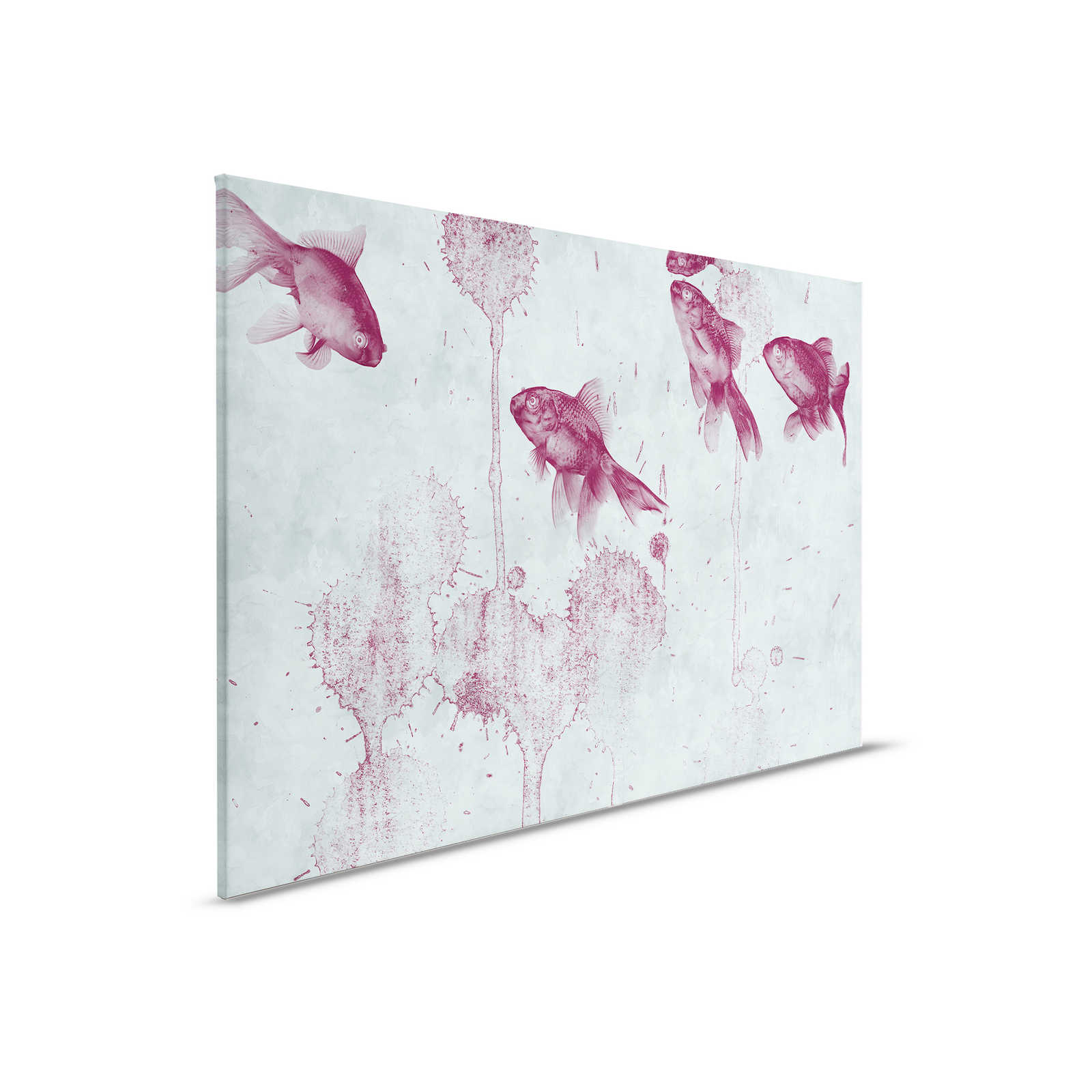 Quadro su tela di modernariato Disegno di pesce in stile acquerello - 0,90 m x 0,60 m
