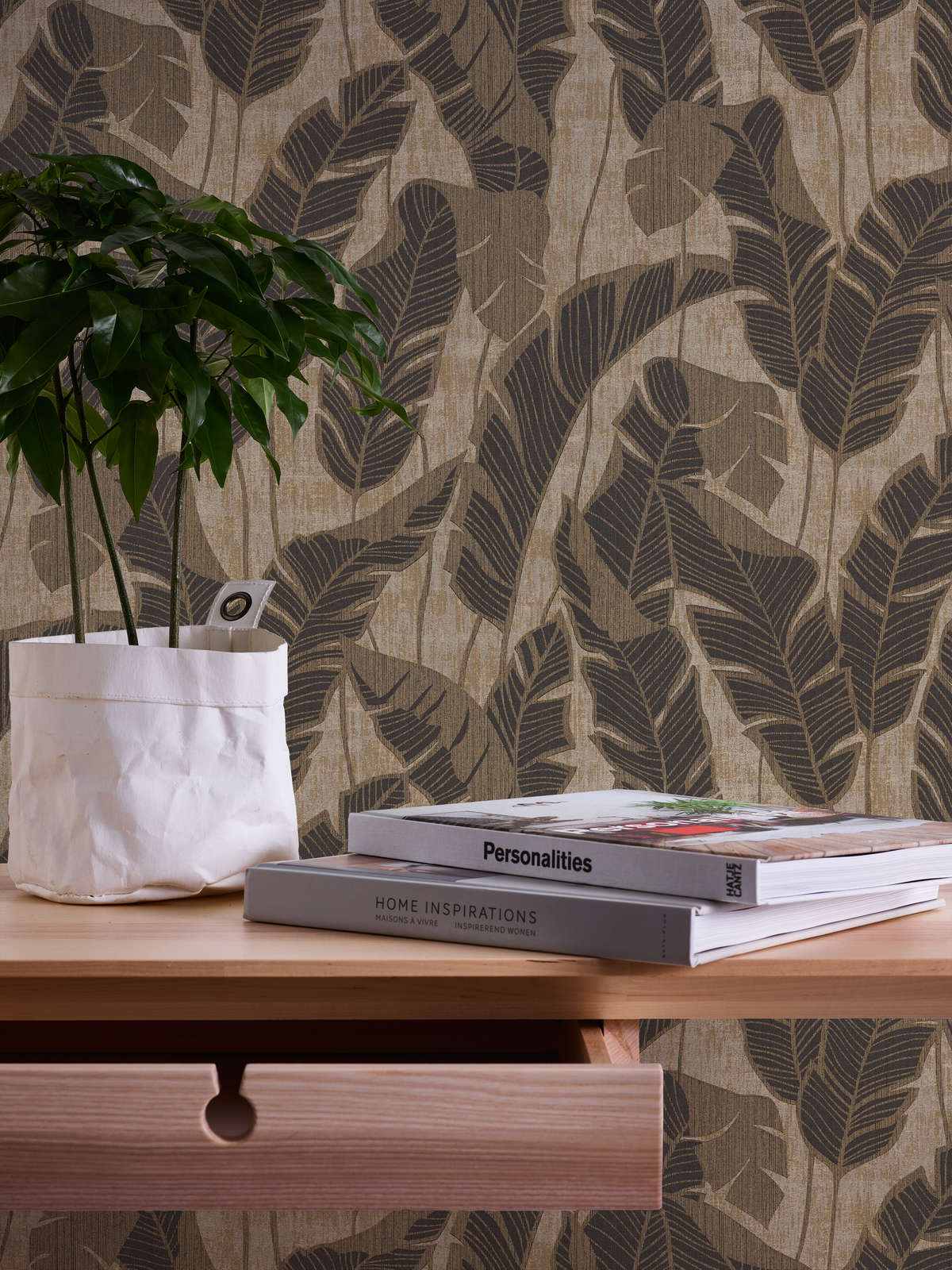             papier peint en papier floral avec motif jungle - beige, noir
        