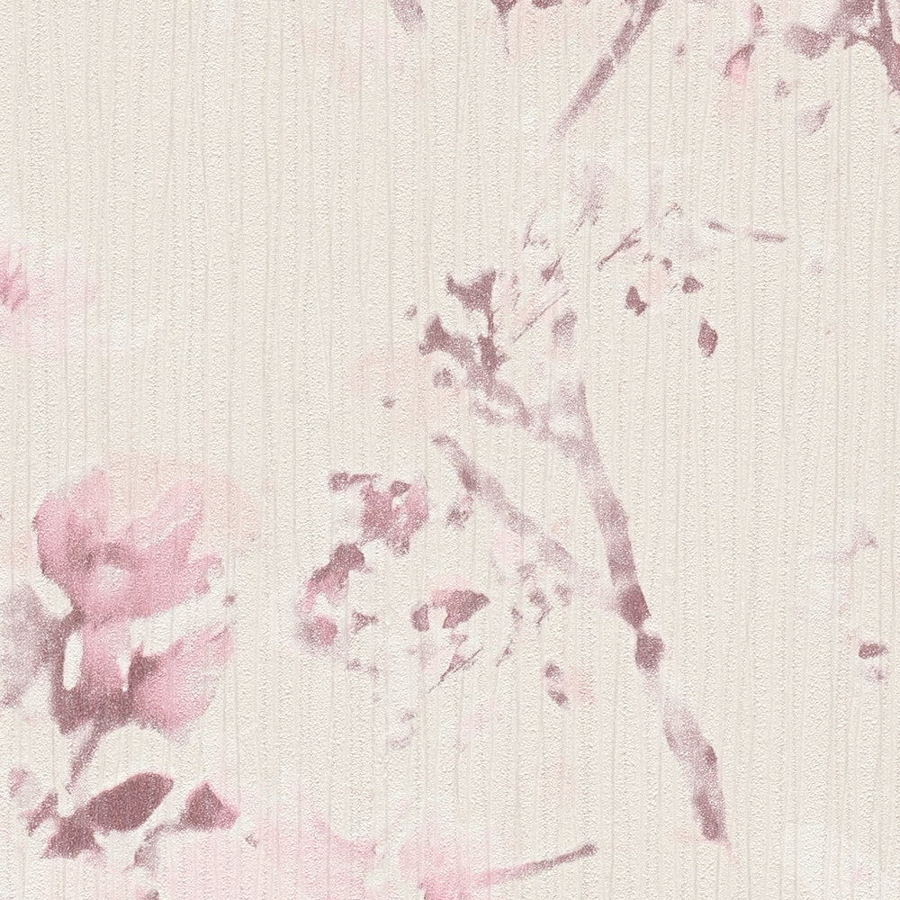             Papier peint fleuri dans des tons pastel délicats - violet, gris
        